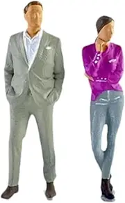 Vaveren 2X 1/64 Women and Men Figures Hand Painted Figurines DIY Crafts Collections S Scale Layout Resin Figurines Tiny People Model, Gray
