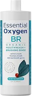 Essential Oxygen Certified BR Organic Brushing Rinse, All Natural Mouthwash for Whiter Teeth, Fresher Breath, and Happier Gums, Alcohol-Free Oral Care, Wintergreen, 32 Ounce