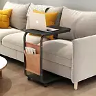 C Shaped End Table, Coffee Table with Wheels, Side Table for Sofa and Bed, Sn...