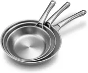 Tri-Ply Stainless Steel Frying Pans Set,Pfoa&Ptfe Free Skillets,Chef'S Pan Set(8