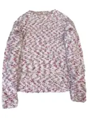 Girls Fuzzy Plush Pastel White Pink & Purple Pull-over Sweater