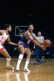 Butch Beard New York Knicks controls the ball while guarded by Bir- Old Photo