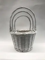 White Wicker Basket Set of 3 with Handle - Large, Medium & Small