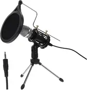 CORHAD 1 Set Podcast Microphone with Tripod Stand Noise Reducing Desktop Kit for Mobile Phones and Computers for Live Broadcasting and Karaoke Black