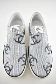 Chanel 18P Black White CC Slip On Lace Up Tie Flat Runner Trainer Sneaker 38.5