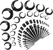 [Elvielsl] 54PCS Acrylic Ear Stretching Kit for Men Women, 14G-00G Tapers and Plugs Acrylic Tapers Pincher Tapers Plugs with Double O-Rings Ear Stretcher Expander Body Piercing Jewelry, Black, 14G-00G,