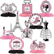 7 Pieces Paris Honeycomb Centerpiece and 3 Pieces Paris Table Topper Pink Table Honeycomb for Paris Party Supplies Birthday Wedding Baby Shower Decorations Romantic Photo Booth