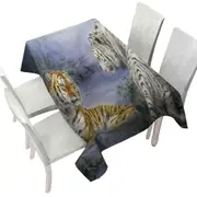 Wild Animal Art Orange and White Tigers Encounter Tablecloth
