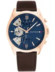 [Tommy Hilfiger] Baker Brown Leather Dial Watch in Blue
