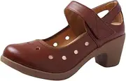 [Lihaer] Women's Soft Bottom Mid-Heel Dance Shoes Ladies Summer Breathable Leather Shoes Sandals Brown