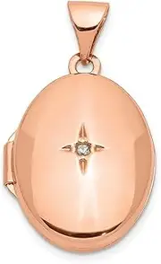 [JewelryWeb] 14ct Rose Gold Polished Holds 2 photos 17mm Diamond Locket