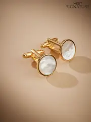 Gold Signature Real Mother of Pearl Stone Cufflinks (B43981) | $44