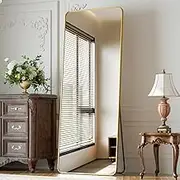 XRAMFY 65"x24" Floor Full Length Mirror Standing Full Body Rounded Corner Rectangle Mirrors with Stand Hanging Wall Mounted Leaning Bedroom Living Room Bedroom Cloakroom,Gold