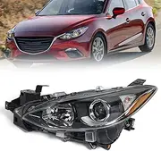 Huray Halogen Headlight Assembly for Mazda 3 2014 2015 2016 LH Projector Headlamp w/Bulbs OE Factory Replacement for MA2502144 Left Driver Side