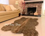 36x58" Black Tip Plush Wolf Shaggy Fur Rugs Bearskin Home Accent Rug