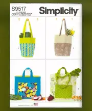 Shopping Tote Bag Assortment Sewing Pattern~4 Easy Styles to Sew~Simplicity 9517