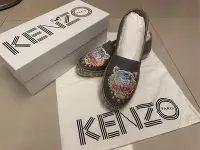 在飛比找Yahoo!奇摩拍賣優惠-KENZO全新老虎頭草編鞋帆布鞋休閒鞋平底鞋懶人鞋灰色