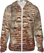 [FHEDVBN] Men's UPF 50+ Ancient Worn Brick Wall Sun Protection Hoodie Long Sleeve Rash Guard Hiking Running Workout Shirt