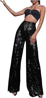 [Generic] Loose Fit for Women Summer Fall Formal Date Night Gowns Evening Sequin Sparkle High Leg Flare Wide Leg Pants Womens 2024