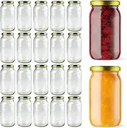 [PackMyProduct] 20 x 500ml Clear Glass Food Jar | Round Glasses Jar with 63mm Golden Twist Cap | Food Container Storage, Spices Jars, Mason Jar for Liquid Jams, Chutneys, Pickles, Sauces