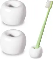 Sleek Mini Ceramics Toothbrush Holder 2 Pack Stand for Bathroom White Countertop