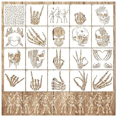 Skull Stencils for Painting on Wood Reusable Drawing Skeleton Hand Finger Tem...