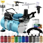 Master 3 Airbrush Air Compressor Cake Decorating Kit, 12 Chefmaster Food Colors
