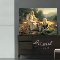 在飛比找蝦皮購物優惠-實木框畫手繪油畫風 耶穌傳教 基督教掛畫 基督教徒客廳沙發背
