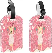 [WOSHJIUK] Luggage Tags,2 Pack Labels Suitcase Tags,Happy New Year Reindeer,Luggage Tags Privacy Protection Travel Bag Tag