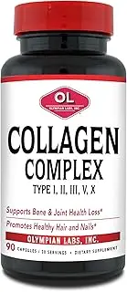 Olympian Labs Multi Collagen Complex Type I, II, III, V, X, Hair, Nails, Joint, Gut Health, 90 Caps, 30-Day Supply