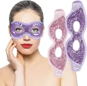 Ruzzut Cooling Gel Eye Mask with Eye Holes, 2 PCS Gel Bead Cold Eye Packs For Puffy Eyes & Swelling, Reusable Hot Cold Therapy Compress Heat Ice Gel Pack, Purple and Pink