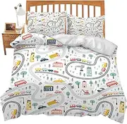 Nursery Truck Bedding Set Full Size Toddler Truck Comforter Cover Set for Teen Boys Super Soft Construction Truck Duvet Cover Set Bedroom Decor Twin Full Queen King Size Quilt Cover with 2 Pillowcase