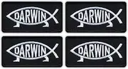 [Patchion] Set of Four - Darwin Fish - Black VeIcro/Hook and Loop Backing - Embroidered Patch/Badge/Emblem