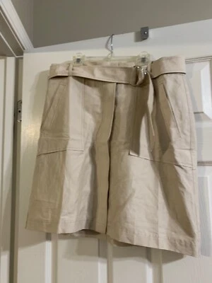 Ann Taylor Linen BELTED A-LINE SKIRT IN TAN SPRIGt Style 469568