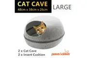 2x Large Cat Cave Igloo Soft Fleece Cushion Pet House Mat Dog Kitten Nest Bed