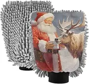 XYMZR Snow Christmas Santa Absorbent Microfiber Car Wash Mitt, Funny Cute Anime Scratch Free for Cars Cleaning, Home Cleaning Mitts, 2 Pack, 10.24” L x 7.09” W