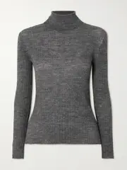 [Anine Bing] Anine Bing - Kyle Ribbed Wool-blend Turtleneck Sweater - Dark gray - medium medium Gray