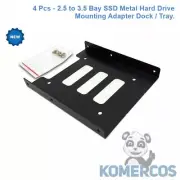 4 Pcs - 2.5 to 3.5 Bay SSD Metal Hard Drive Mounting Adapter Dock / Tray