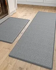 DEXI Kitchen Mat Cushioned Anti Fatigue, 2 PCS Kitchen Rug Set Non Slip, Waterproof Comfort Standing Kitchen Floor Mat, 17"x29"+17"x59", Grey