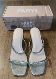 Faryl by Farylrobin Women's Alexandra Rhinestone Heel Gold Toe NEW Size 8