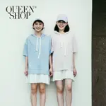 QUEENSHOP【01084056】撞色荷葉下擺造型抽繩連帽洋裝 兩色售＊預購＊