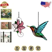 Handmade Stained Glass Hummingbird & Lily Flower Suncatcher - Unique Home Decor