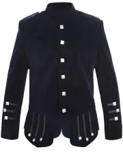 Scottish Men's Kenmore Doublet in Black Velvet Evening Kilt Jacket For Sale