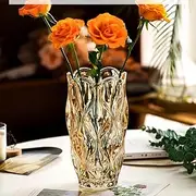 Crystal Glass Flower Vase, Hand Blow, Creative Clear Glass Vase for Centerpieces, Wedding, Party, Home Decor, Plant Container Pot, 9.5inch H, Wide Mouth (Beige, 9inch)
