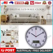 12" Modern Wall Clock with Date/Month/Day of Week/Temperature Silent Non-Ticking