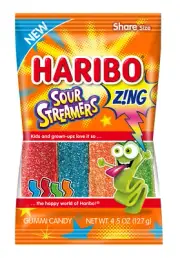 Haribo Gummi Candy, Z!NG Sour Streamers, 4.5oz Bag (Pack of 12)
