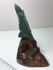 Jade reflection, meditation stone like a pine tree on a mountain UNIQUE Oak base