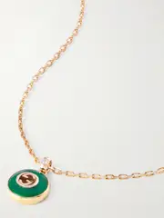 [Gucci] Gucci - Interlocking G 18-karat Gold, Agate And Diamond Necklace - Green - One size One size Green