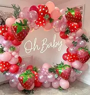 HOOBALON Strawberry Party Decoration Balloon Garland Arch Kit-18inch Size Strawberry Foil Balloons for Sweet Girl Berry First Themed Birthday Party Supplies