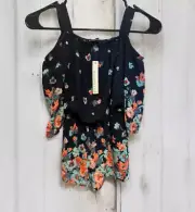 My Michelle Girls Cold Shoulder Shorts Romper Navy Floral- Size Small